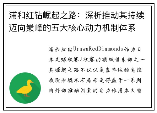 浦和红钻崛起之路：深析推动其持续迈向巅峰的五大核心动力机制体系